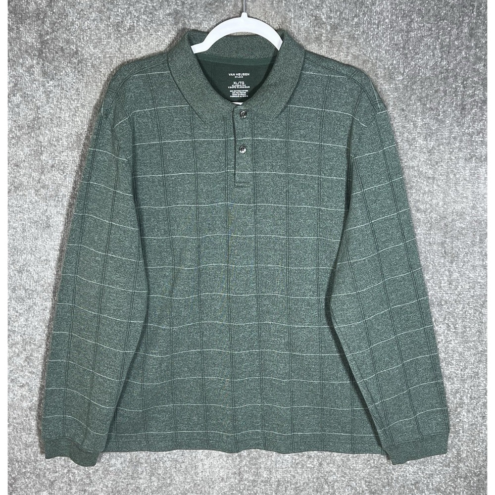 Van Heusen Flex Polo Shirt Mens Size XL Green Long Sleeve Classic Fit Preppy
